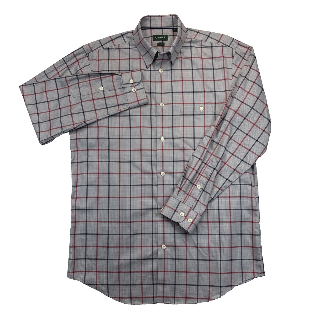 Orvis Mens Wrinkle Free Plaid Button Down Shirt Long Sleeve Size L Tall Outdoors